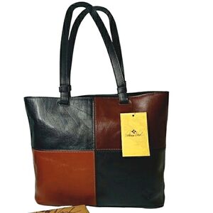 Patricia Nash Danville Colorblock Shoulder Tote British Tan Full Grain Leather